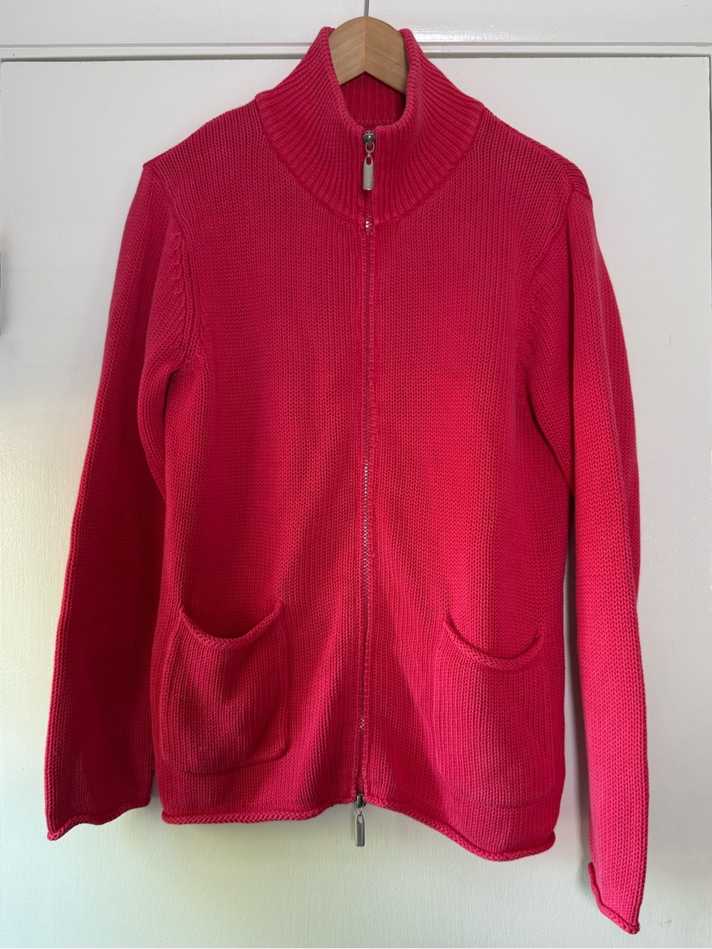 Chico’s Cotton Blend Zip Front Sweater Soft Girl Coastal Knit Grandmacore Pink